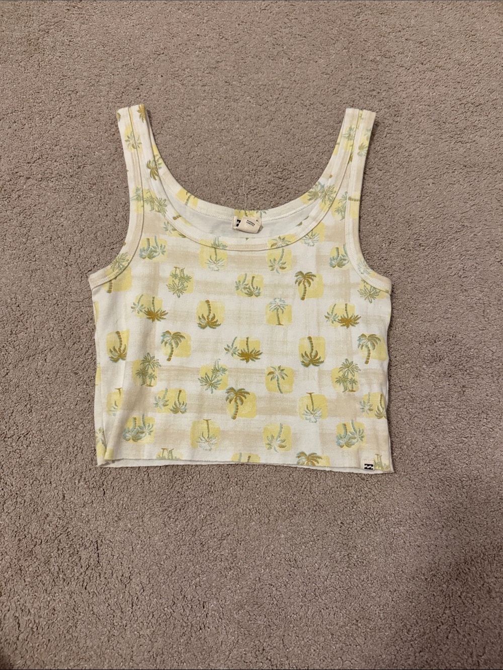 Billabong Cream Cropped Tank with Yellow Palm Print